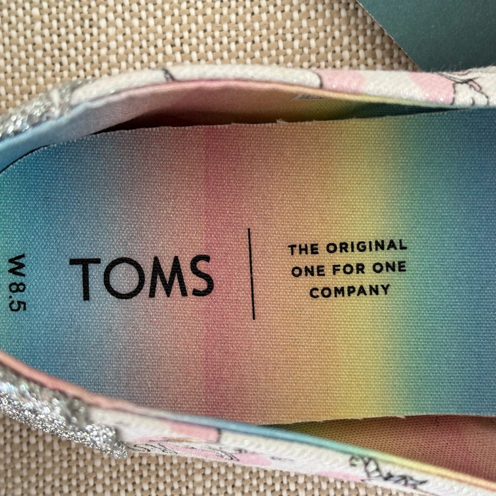 TOMS Classic Unicorns Flats NWT Pastel Shimmer Print Rainbow Insoles 8.5 - Picture 7 of 8